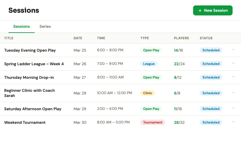 PickleDash Session & Court Management screenshot
